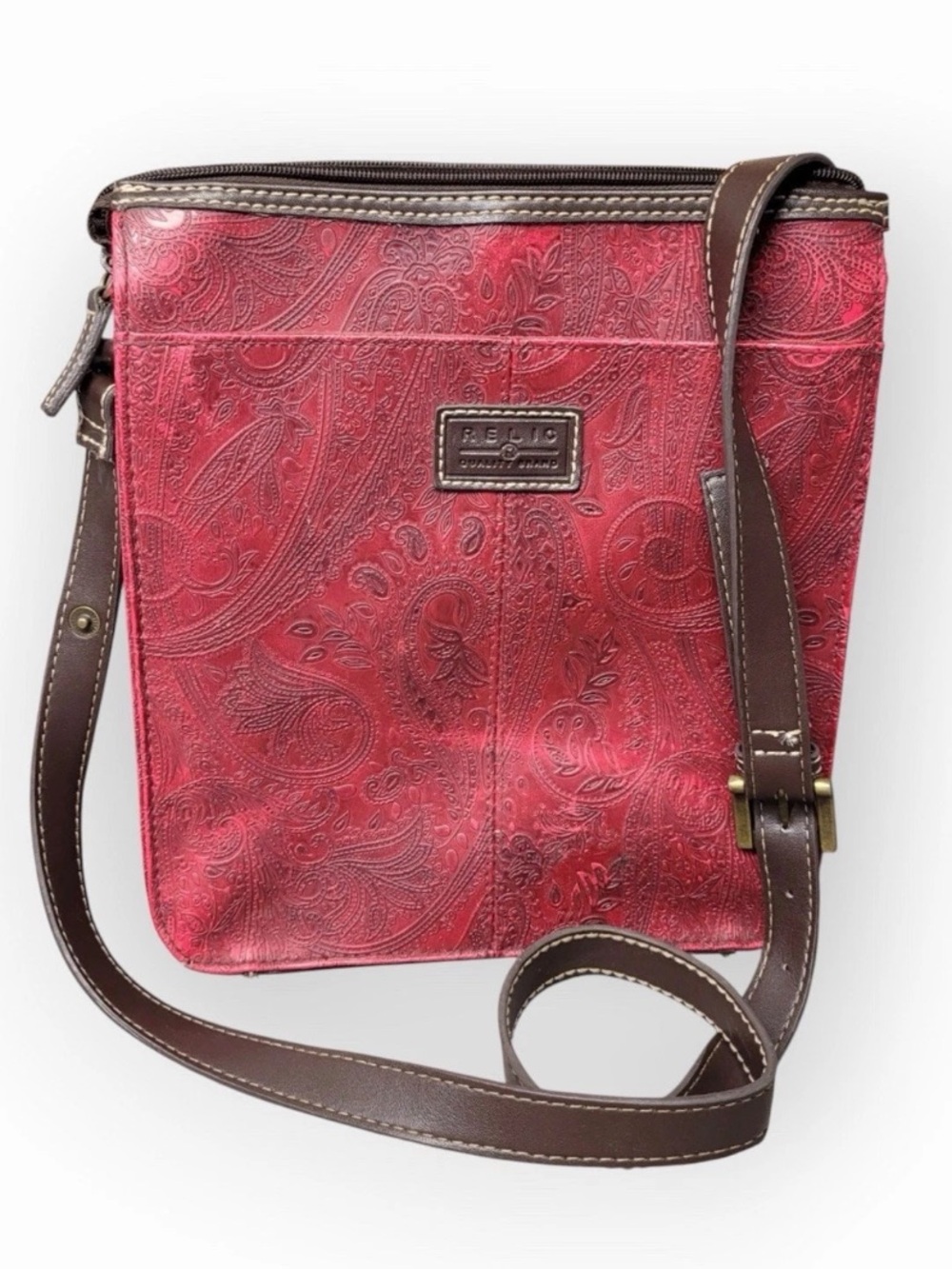 Vintage Relic Y2K Embossed Paisley Oxblood Red Boho Brown Coastal Cowgirl Boho